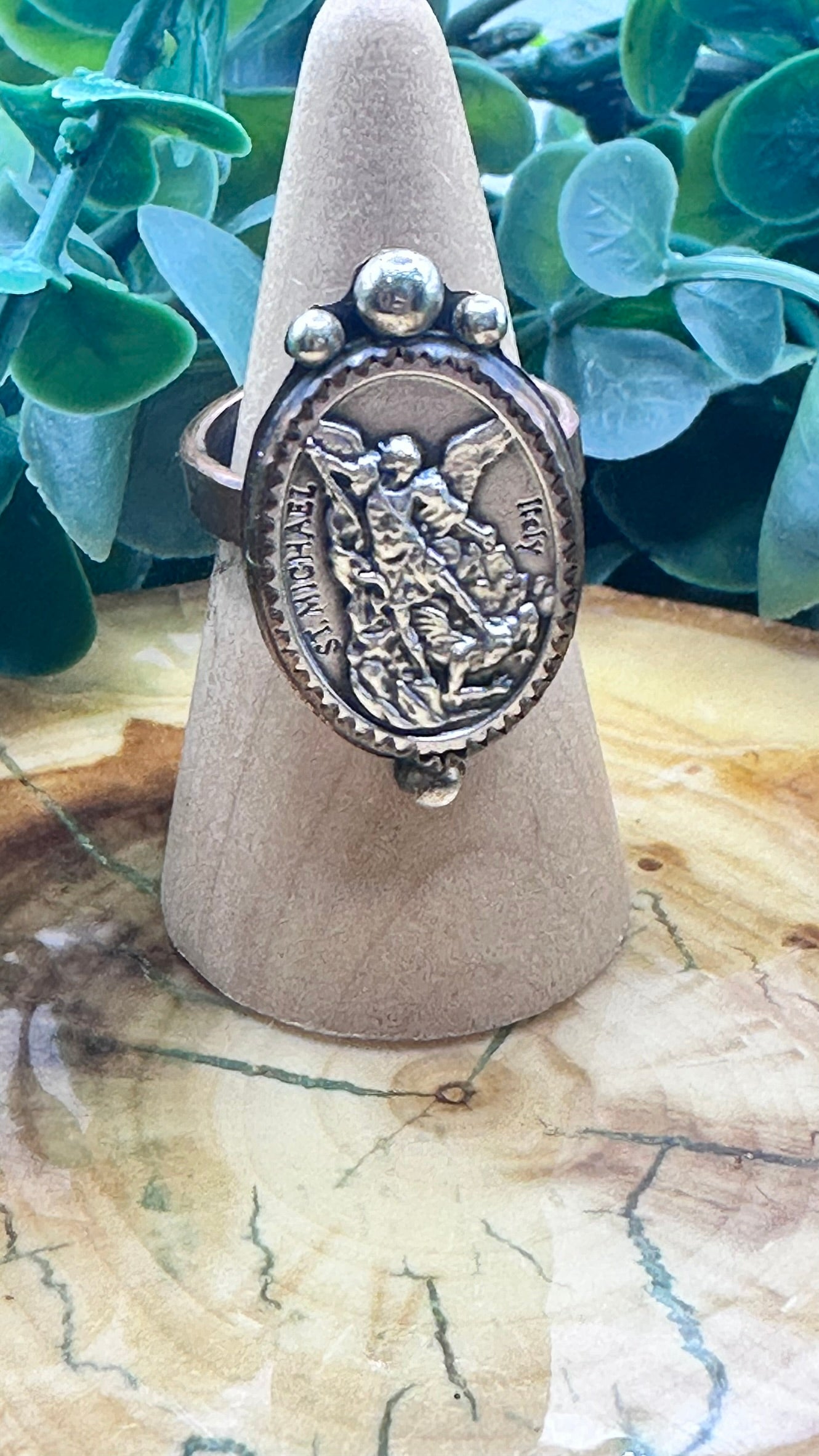 Copper and Sterling Silver Archangel Michael Adjustable Ring