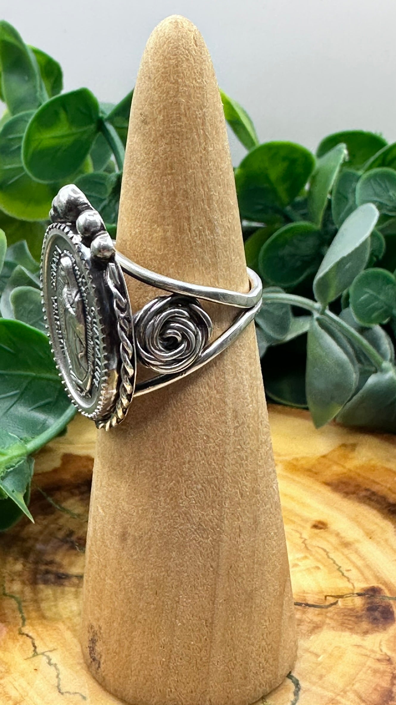 Our Lady of Guadalupe Rose braided sterling silver ring