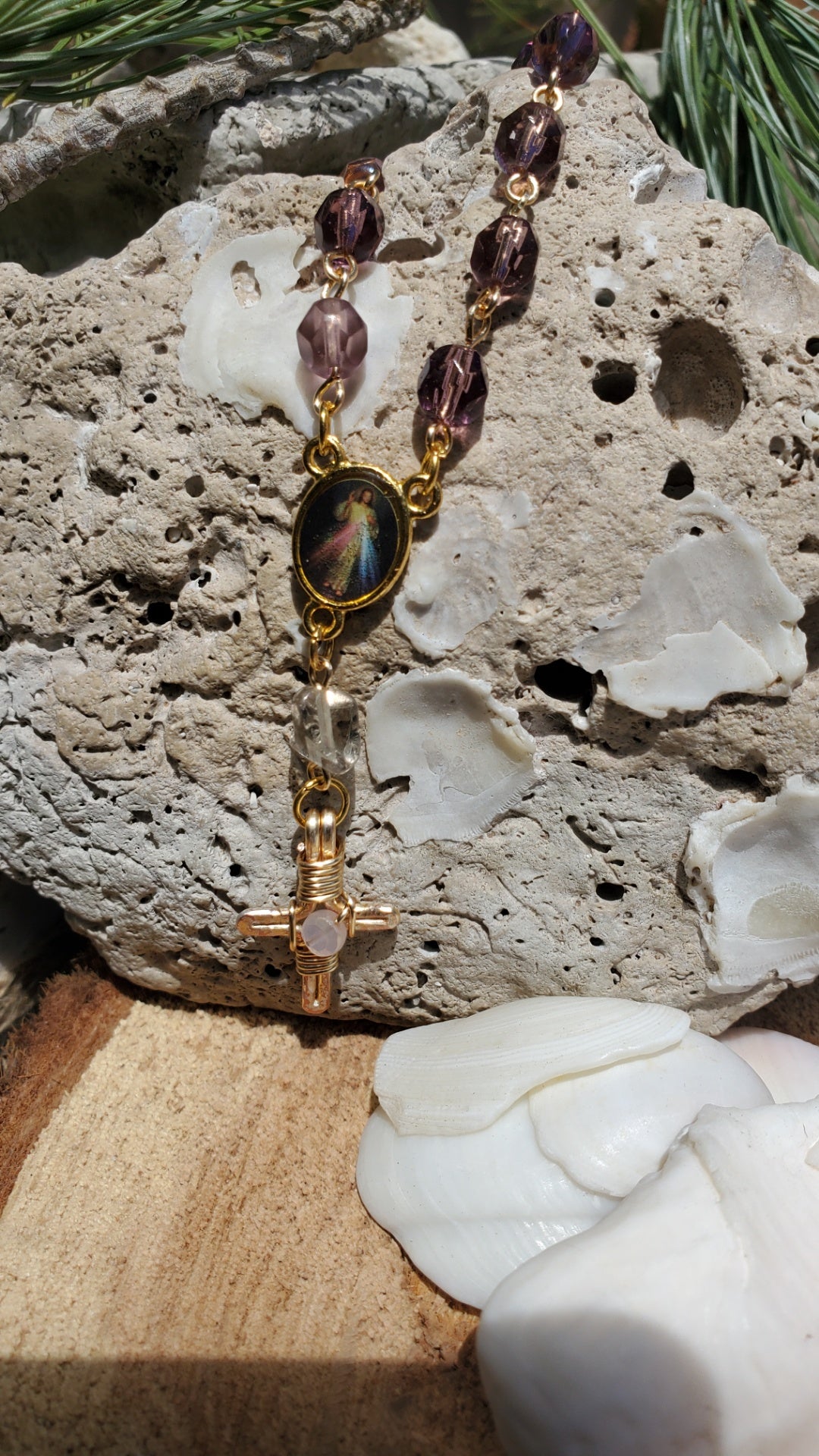Crystal decade rosary handmade Cross