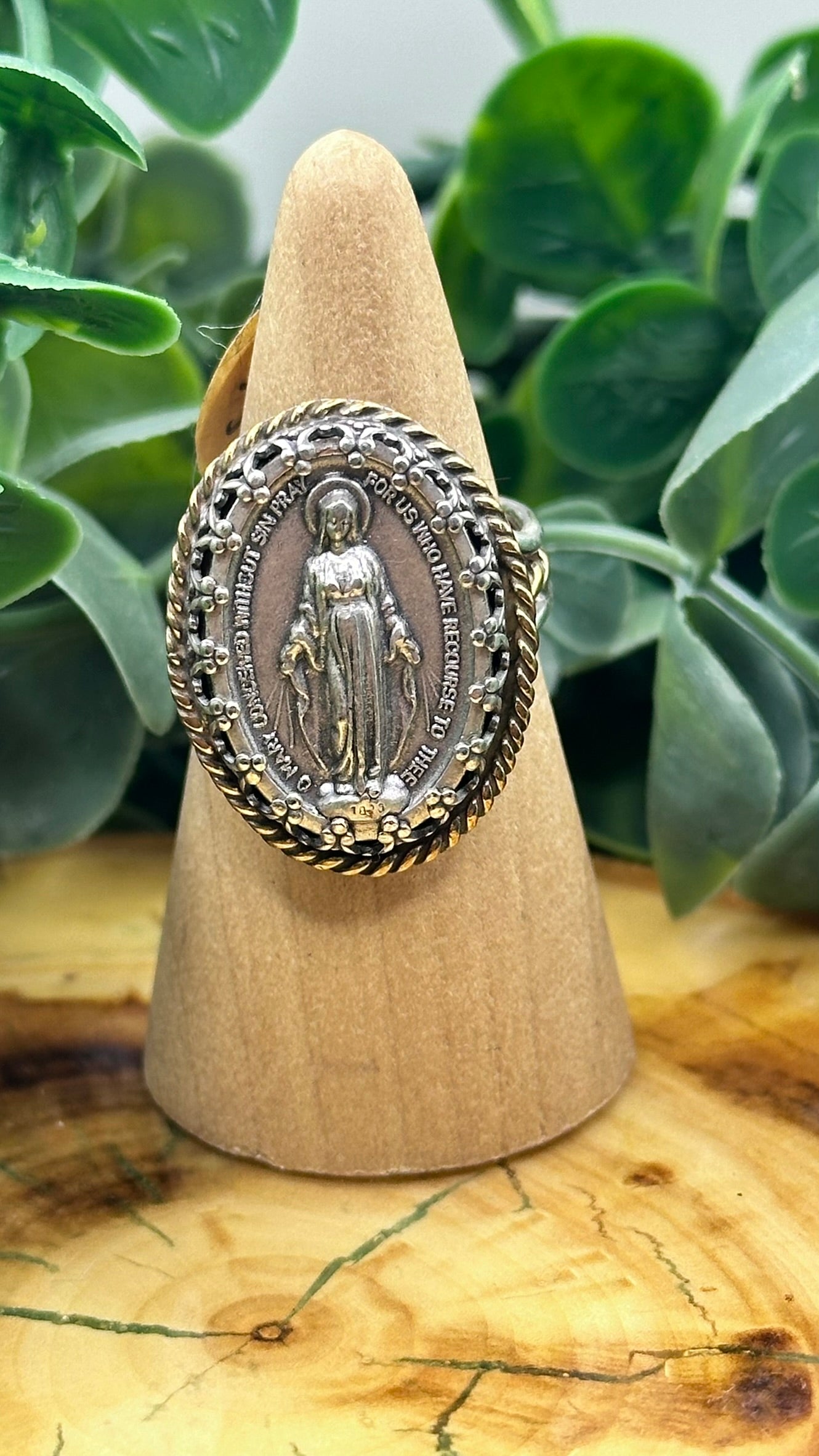 Sterling Silver and Brass Miraculous Medal Ring