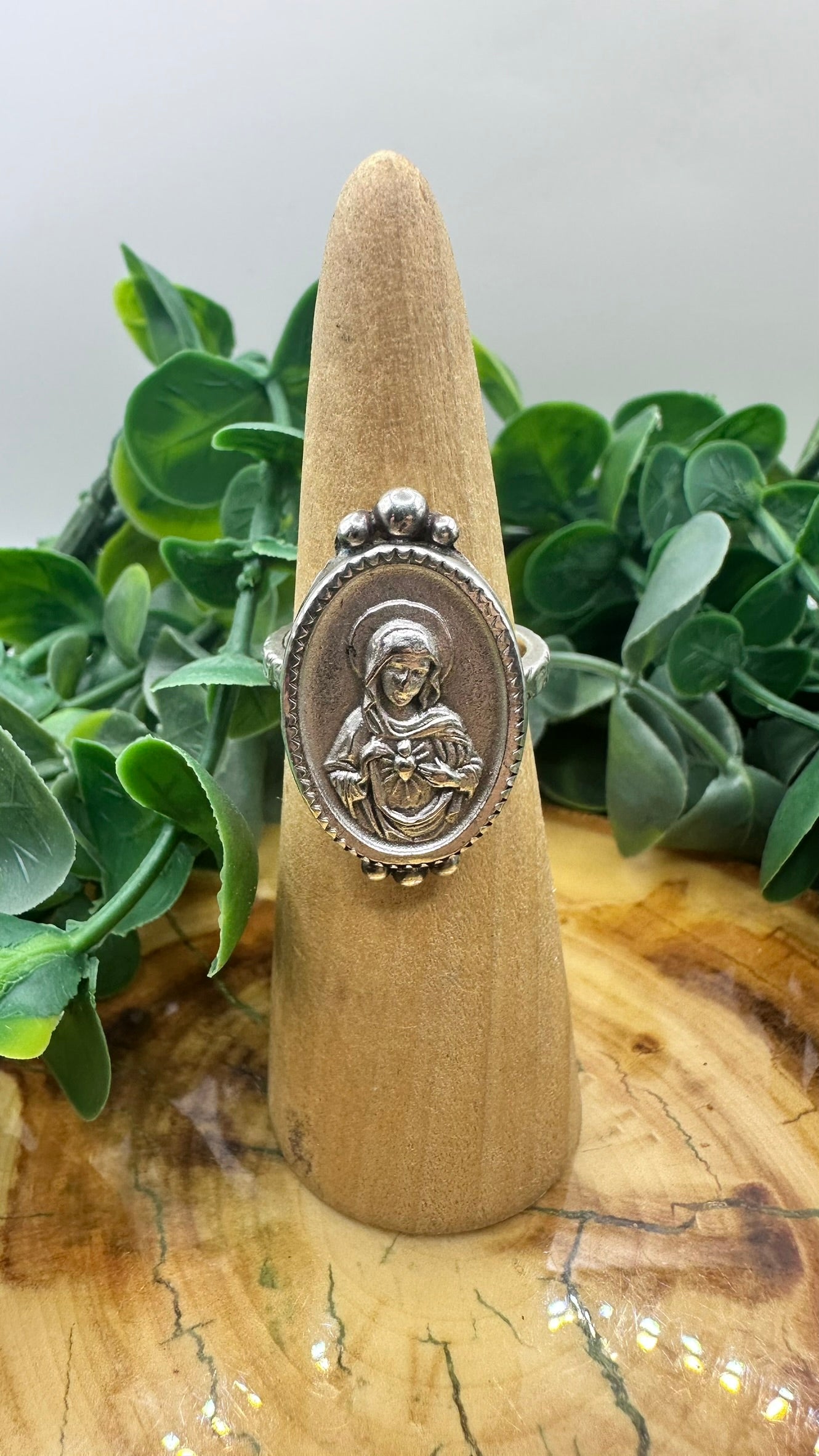 Ornate Immaculate Heart sterling silver ring