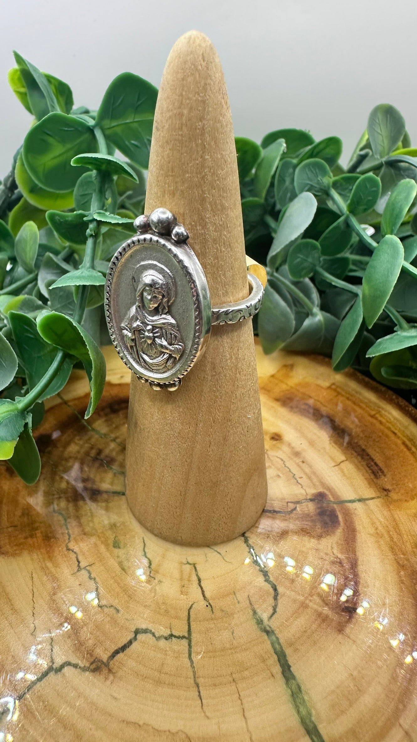 Ornate Immaculate Heart sterling silver ring