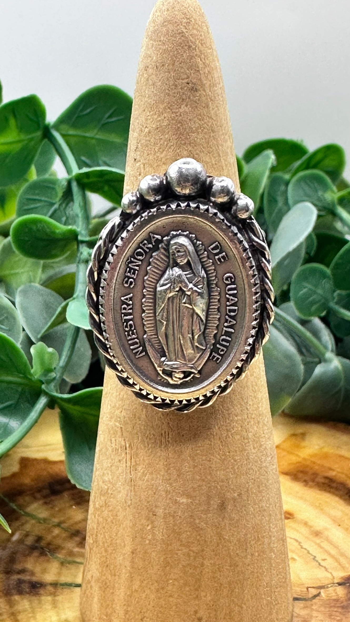 Our Lady of Guadalupe Rose braided sterling silver ring