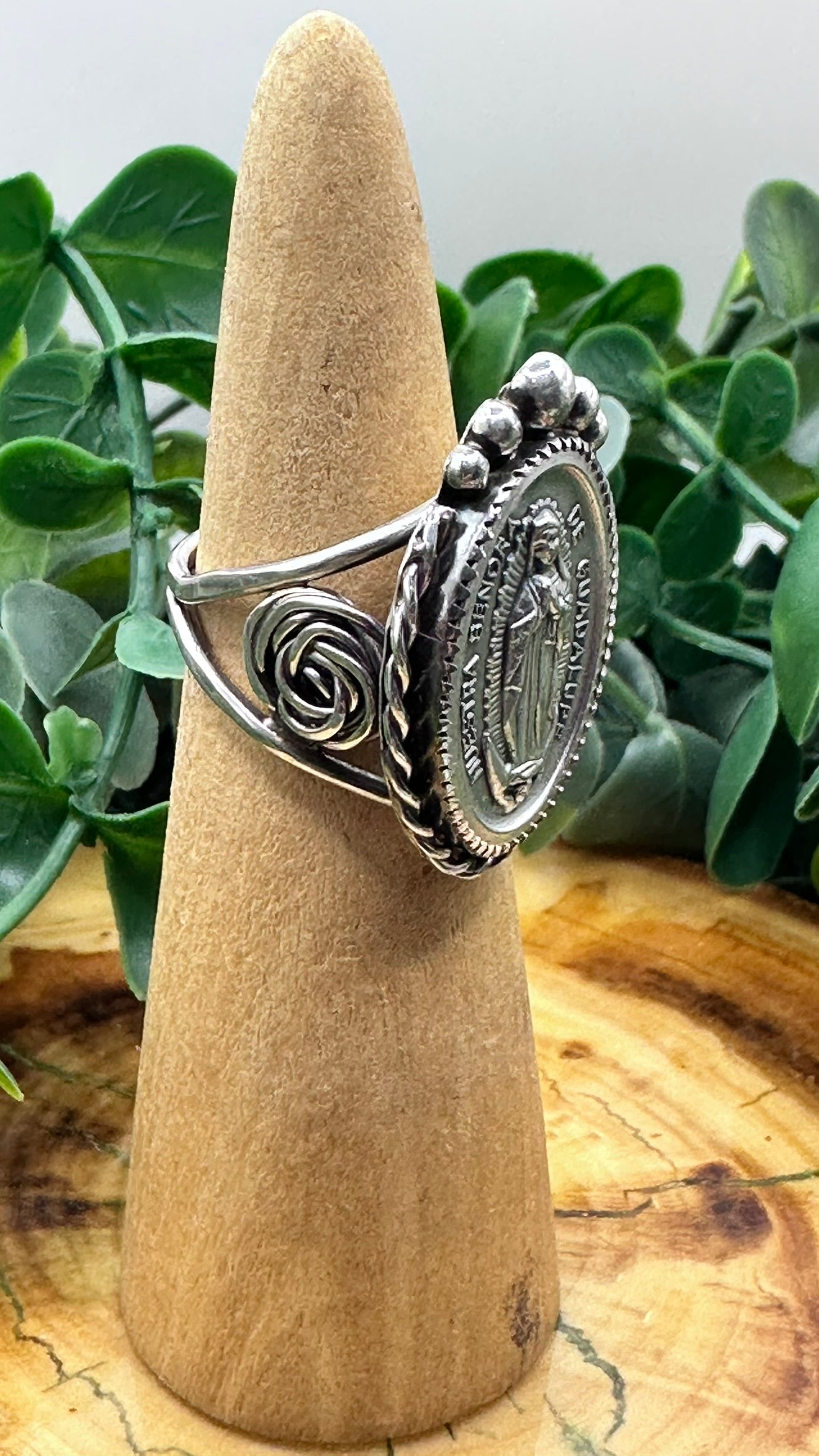 Our Lady of Guadalupe Rose braided sterling silver ring