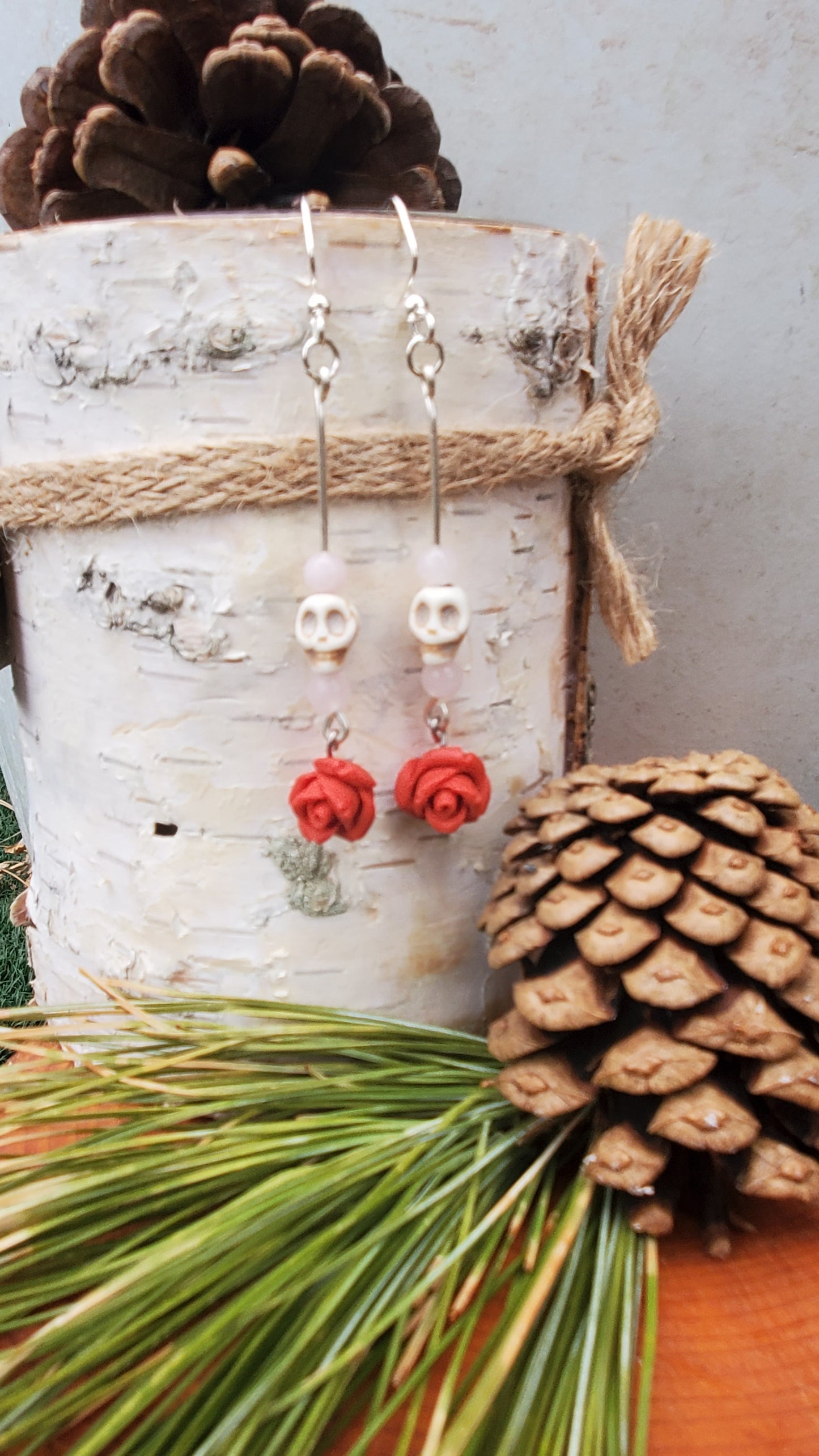 Cinnabar Rose, Rose Quartz and Howlite Stone Earrings