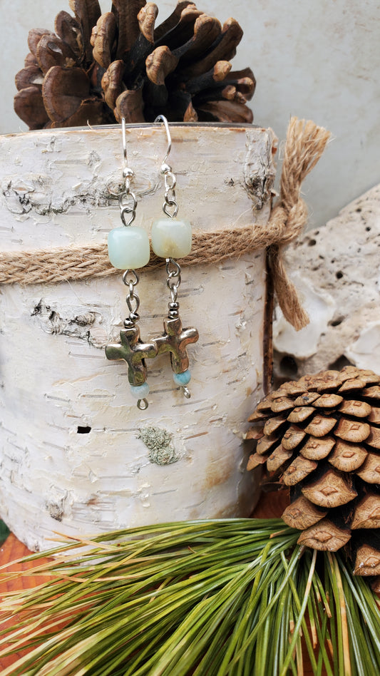 Agate Stone with Cross charm Earrings