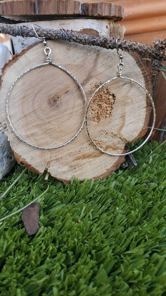 3 inch Silver Wire Hoop earrings