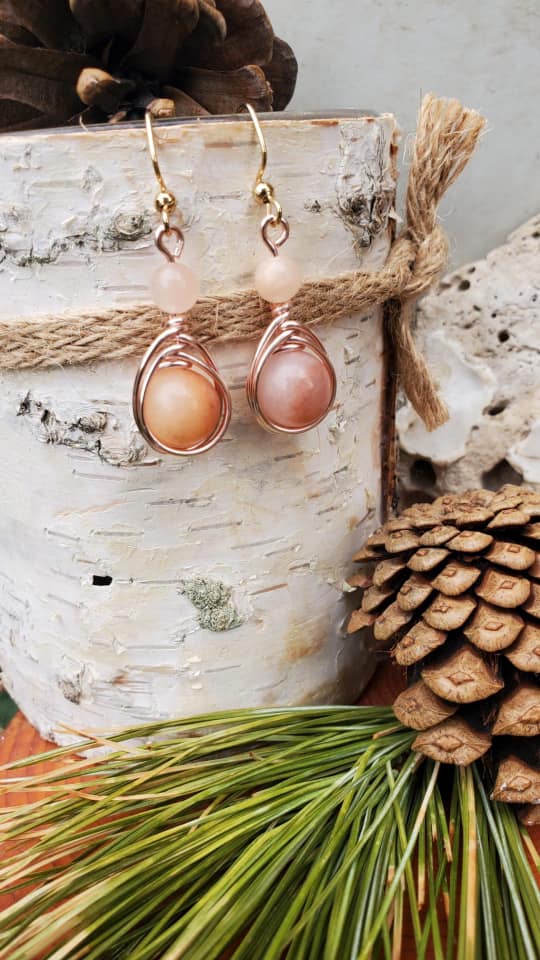Pink Opal herringbone earrings
