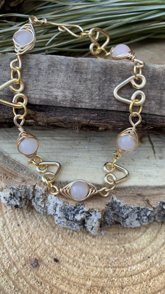 Pink Opal herringbone bracelet