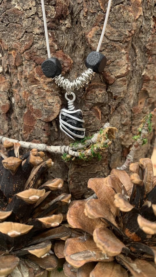 Embellished Wire wrapped Lava Rock necklace
