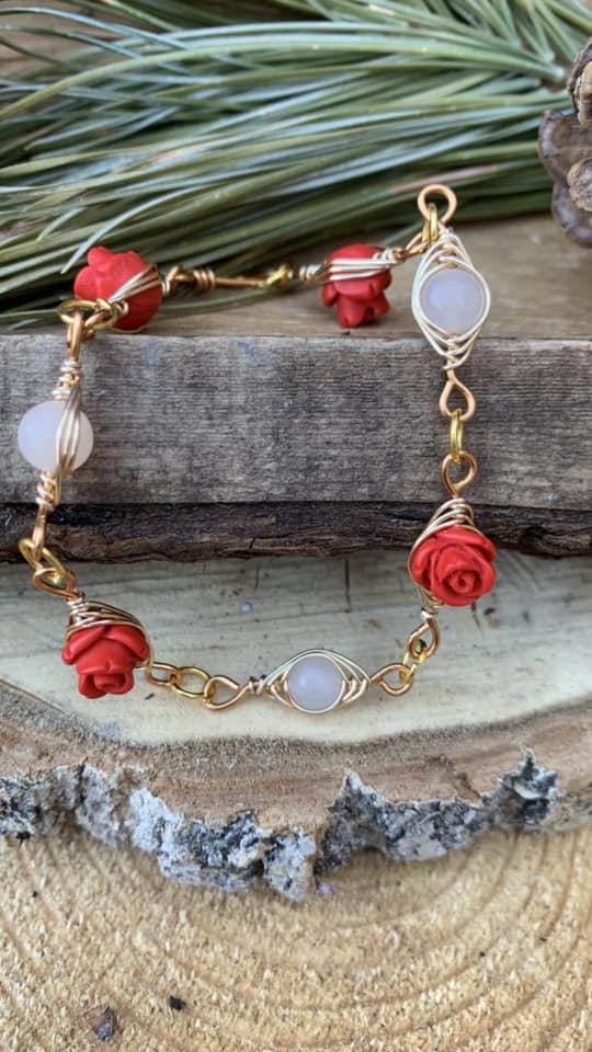 Cinnabar Rose and Rose Quartz bracelet