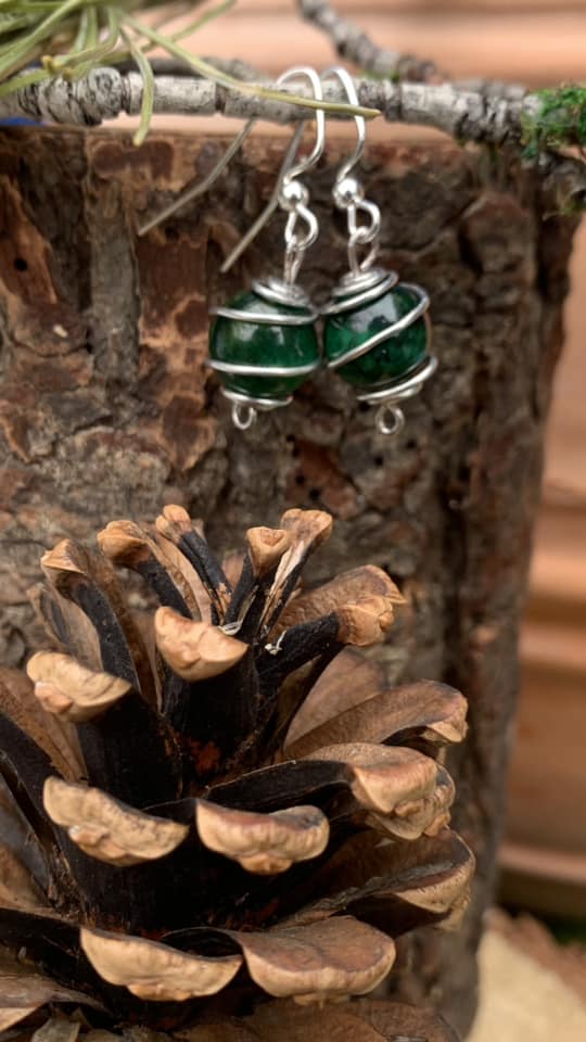 Hand wrapped Green Tiger's Eye earrings