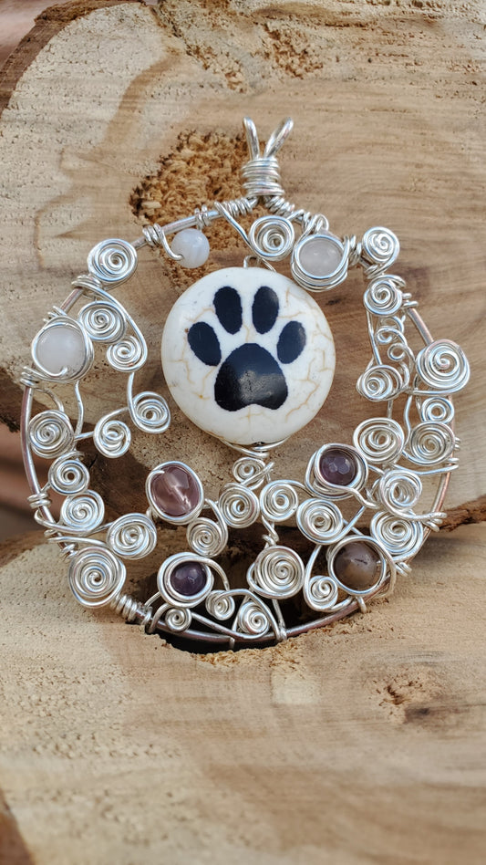 Howlite DOG paw Moon Pendant