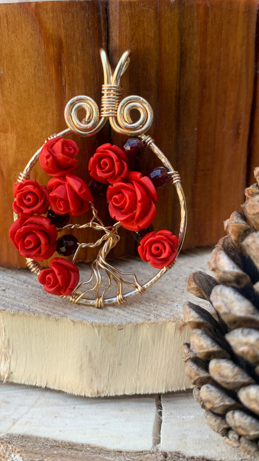 Rose and Garnet Tree of Life pendant